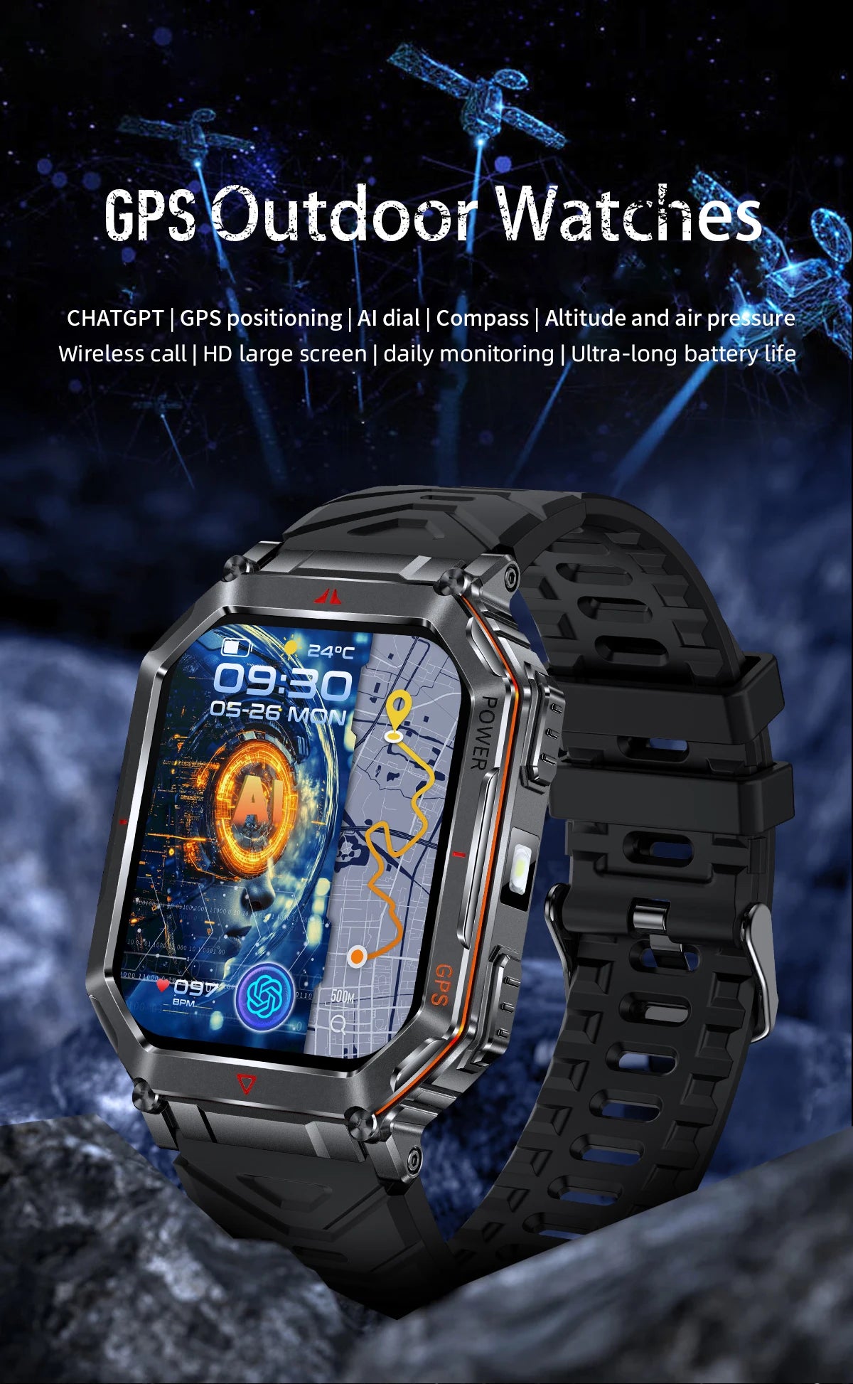 LIGE NEW 2025 GPS Smartwatch 2.01" HD Screen Compass Barometric Altimeter 450mAh Battery BT Voice Calling Smart Watch 107 Sports