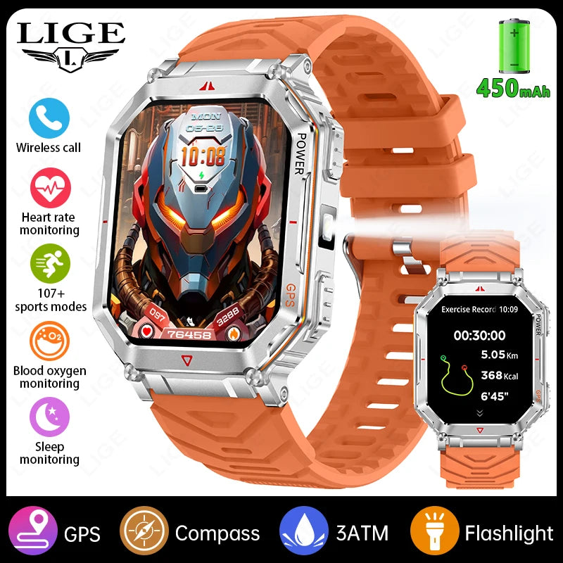 LIGE NEW 2025 GPS Smartwatch 2.01" HD Screen Compass Barometric Altimeter 450mAh Battery BT Voice Calling Smart Watch 107 Sports