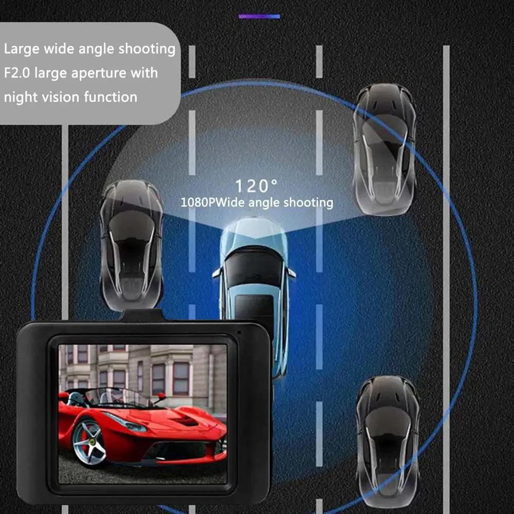 Car Dash Cam 1080P Full HD Driving Recorder Built-in G Sensor 2 Inch Screen Night Vision Wide Angle 24H Parking Mode Camera