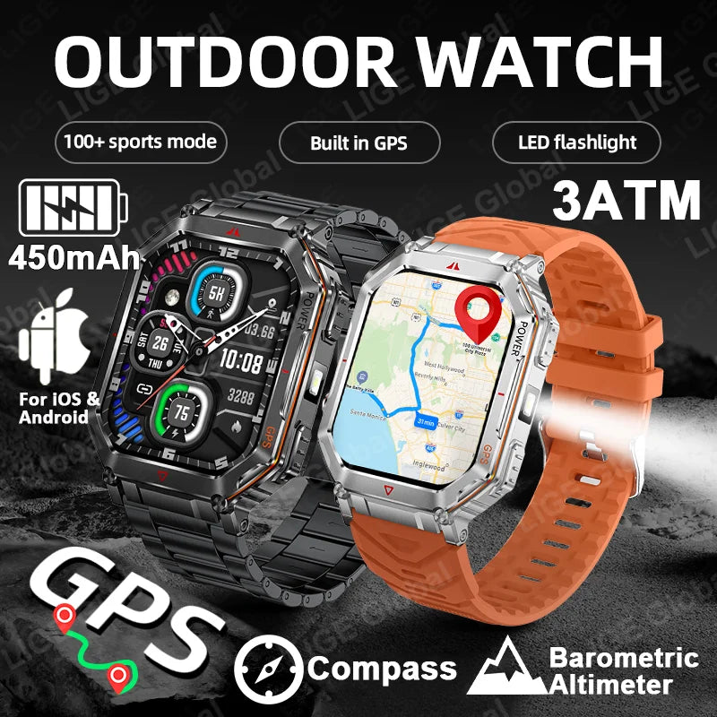 LIGE NEW 2025 GPS Smartwatch 2.01" HD Screen Compass Barometric Altimeter 450mAh Battery BT Voice Calling Smart Watch 107 Sports