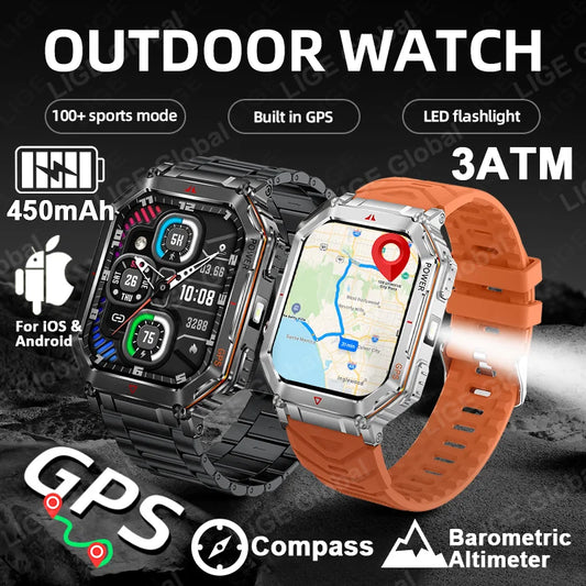 LIGE NEW 2025 GPS Smartwatch 2.01" HD Screen Compass Barometric Altimeter 450mAh Battery BT Voice Calling Smart Watch 107 Sports