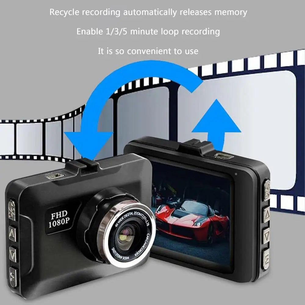 Car Dash Cam 1080P Full HD Driving Recorder Built-in G Sensor 2 Inch Screen Night Vision Wide Angle 24H Parking Mode Camera