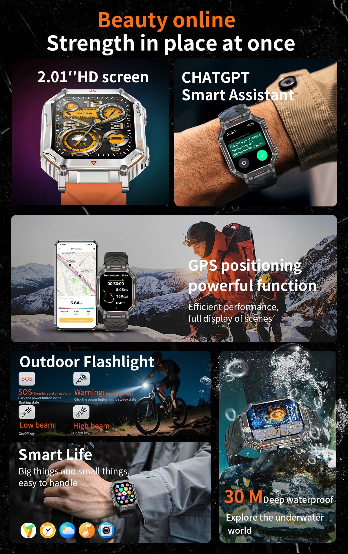LIGE NEW 2025 GPS Smartwatch 2.01" HD Screen Compass Barometric Altimeter 450mAh Battery BT Voice Calling Smart Watch 107 Sports