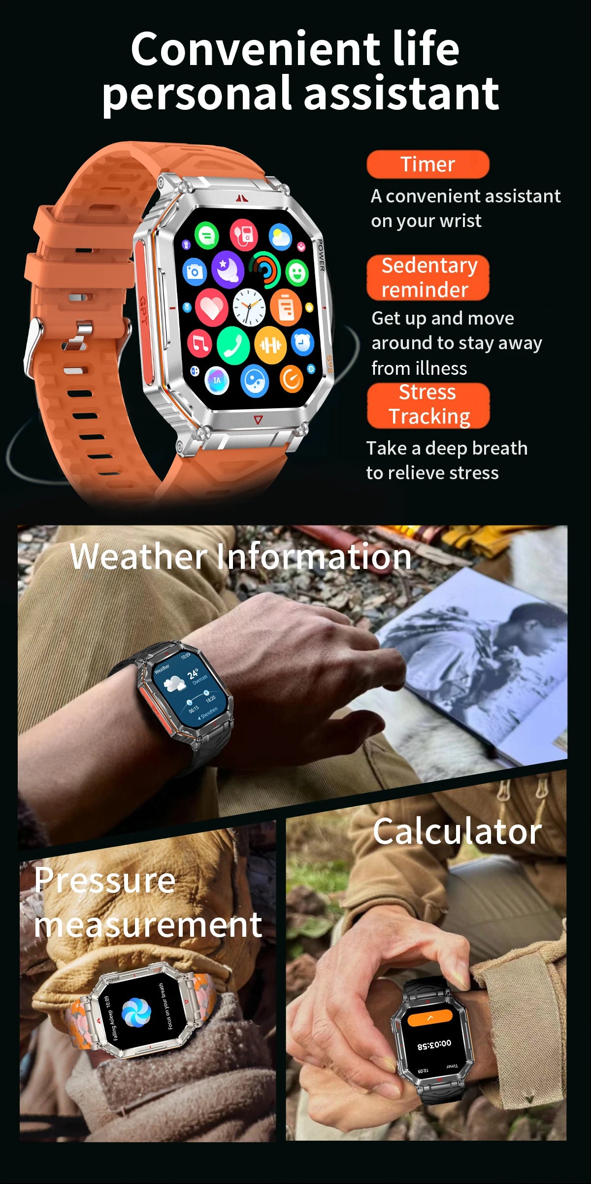 LIGE NEW 2025 GPS Smartwatch 2.01" HD Screen Compass Barometric Altimeter 450mAh Battery BT Voice Calling Smart Watch 107 Sports