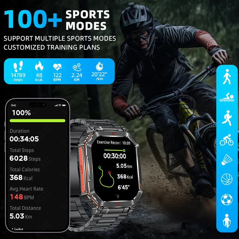 LIGE NEW 2025 GPS Smartwatch 2.01" HD Screen Compass Barometric Altimeter 450mAh Battery BT Voice Calling Smart Watch 107 Sports