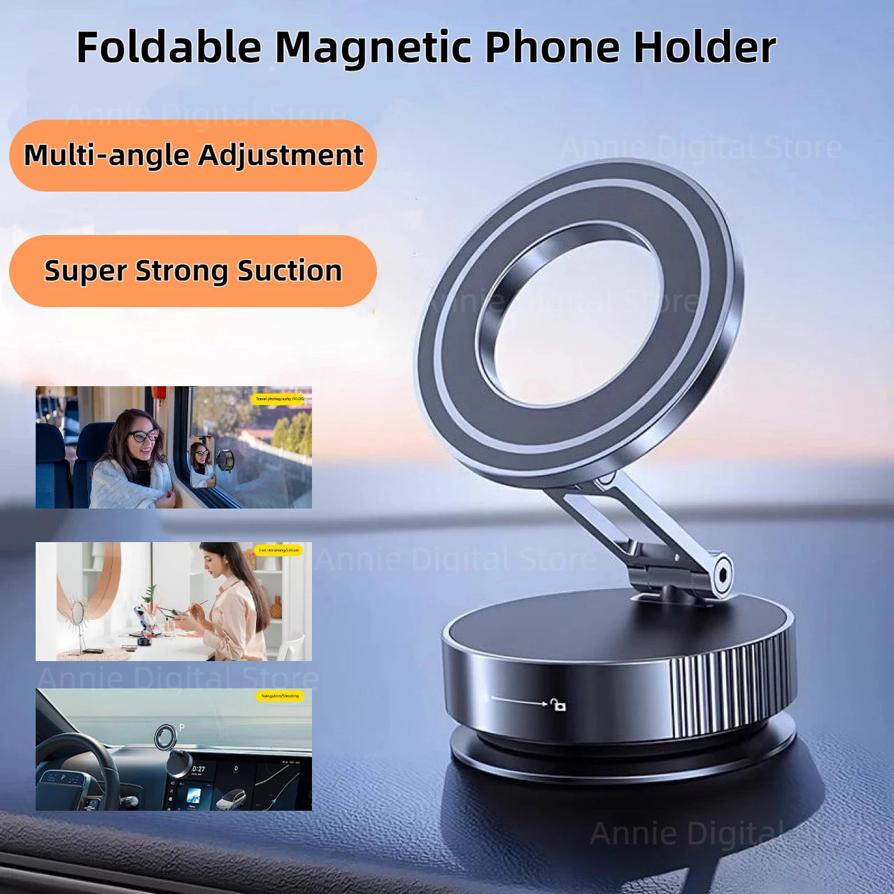 Super Strong Magnetic Phone Holder Foldable Design 360° Adjustable Vacuum Car Mount For Car Desk Bathroom Phone Holder 2025 New