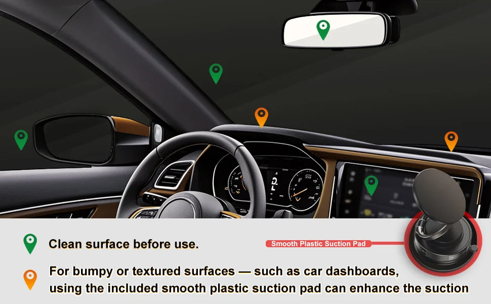 Suction Cup Phone Mount Magnetic Phone Holder for Car 360°Adjustable Vacuum Suction Phone Mount for Gym/Mirror/Smooth Surface